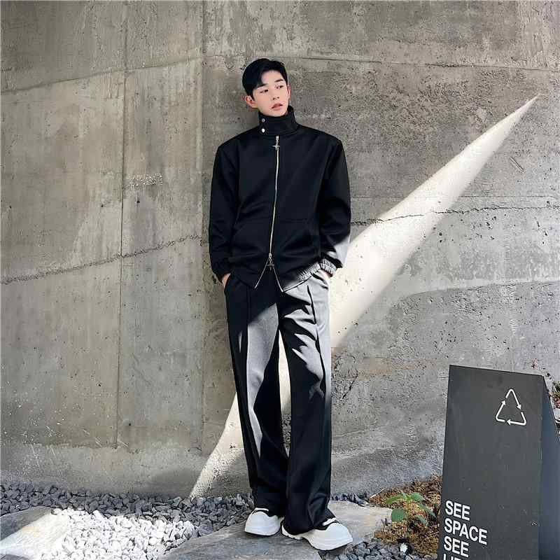 ジャケット メンズ 秋 スポーツ スーツ 韓国 個性 双頭 ジッパー ハイエンド ツーピース セット｜セキュアデポ
