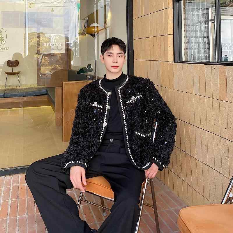 上衣 メンズ 秋 冬 かっこいい 流行り物 韓国 スパンコール 朦々たる ハイエンド ラウンド素っ首 上演 御召しもの