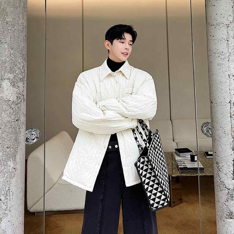 ジャケット メンズ コットン 冬 かっこいい 韓国 快適 シルエット ショート ハイエンド プリーツ
