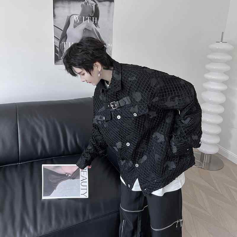 上衣 メンズ かっこいい アメリカン レトロ 服 ハイエンド メッシュ 刺しゅう