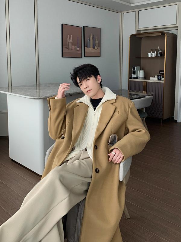 ジャケット メンズ 冬 ウール かっこいい ミドル丈 膝丈 韓国 厚手 暖かい ハイエンド ウインドブレーカー｜セキュアデポ