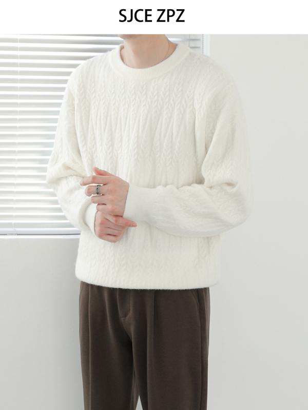 メンズ 秋 冬 カジュアル 長袖 ZP トップス 韓国 プルオーバー セーター 無地 厚手 ラウンドネック セーター
