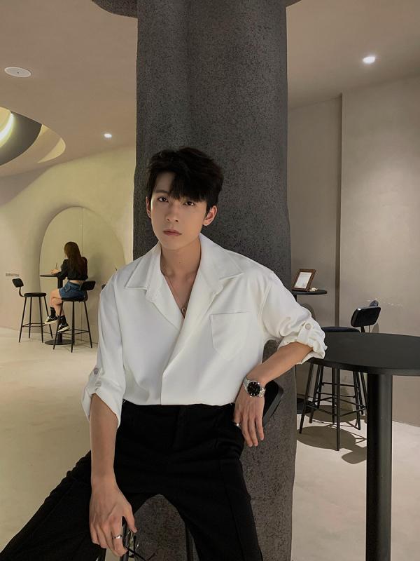 シャツ メンズ 秋 春 カジュアル 長袖 トップス おしゃれ 高級 スーツ 韓国 ライト 大人 ドレープ