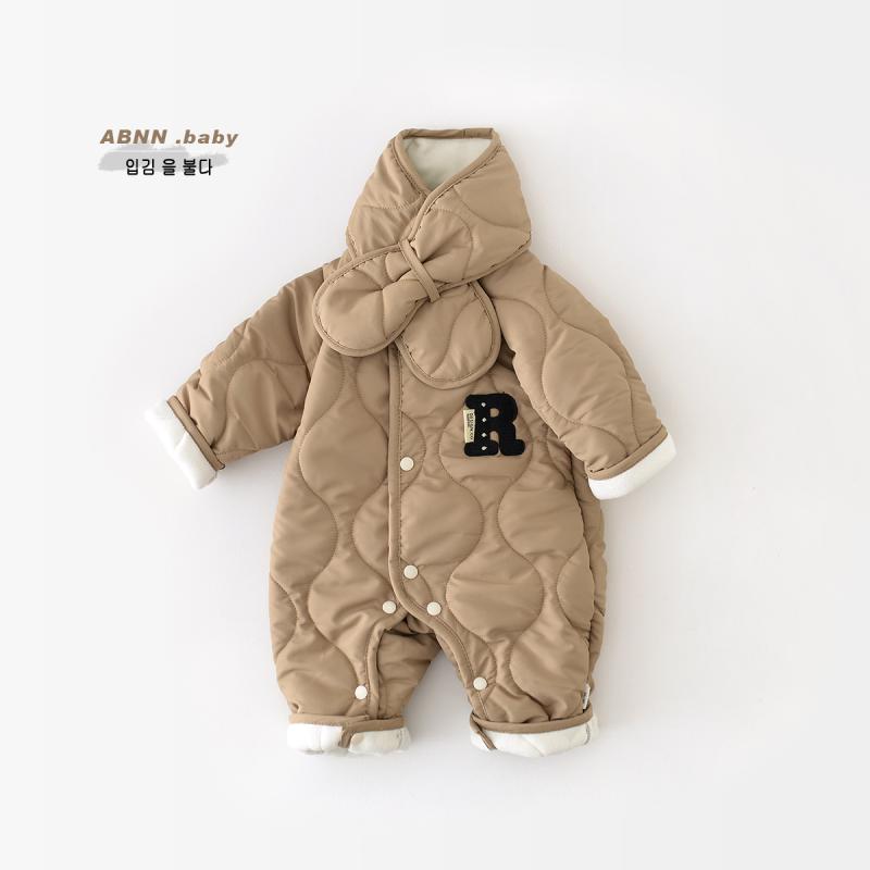 秋 冬 ベビーウェア かわいい ベビー ジャンプ スーツ キルティング 綿 男子 外出 綿服 韓国 裏起毛 暖かい ロンパース スカーフ