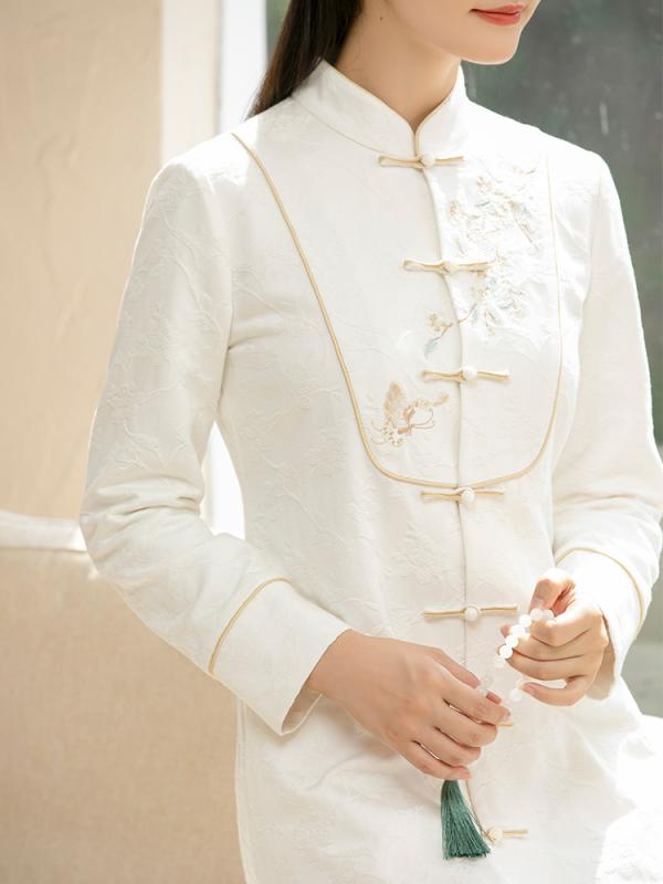 御召しもの レディース 綿織物 秋 冬 流行り物 Yishu Fanghua ? Chu Chan 中華 成人女性 唐装 漢服 ロング リネン 思い入れる 茶