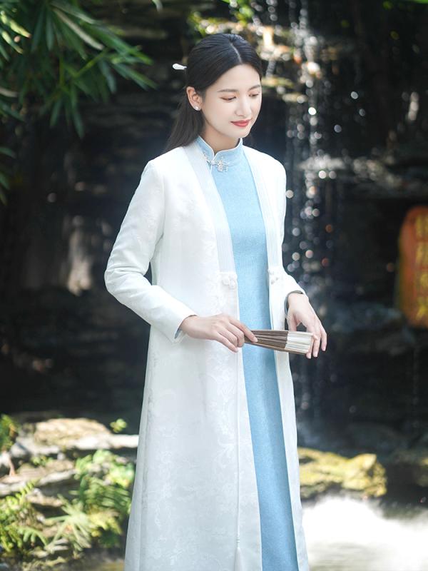 御召しもの 秋 冬 瀬戸もの 中華風 成人女性 真っ白い 中華風 漢服 唐 背広 ハイエンド 思い入れる 茶 背広 瀬戸もの