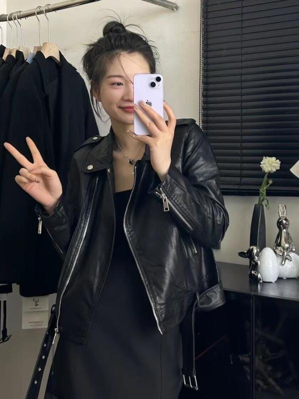 上衣 秋 アウター かっこいい なめし革 亭主もち 遊撃手 韓国 流行り物 か細い ファスナー 自動二輪車 pu なめし革 レディースファッション-コート・ジャケット