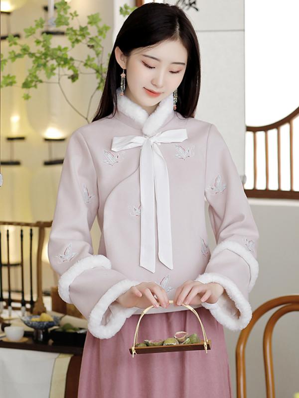 ドレス 冬 民族風 韓服 女性 唐 スーツ チャイナ トップス 耳 かき 茶 アーティスト 作業着