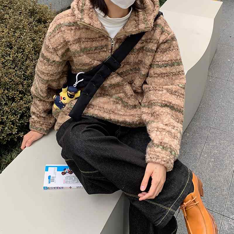 プルオーバー メンズ 秋 冬 羊毛 レトロ ティーシャツ 縞模様 韓国 朦々たる 影ぼうし 流汗