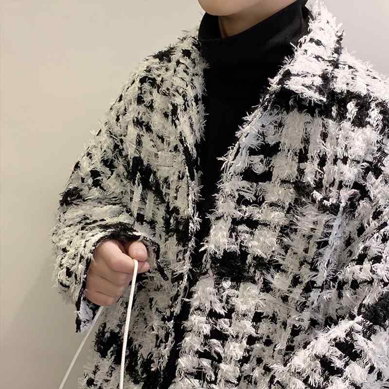シャツ メンズ 秋 冬 カジュアル おしゃれ トップス フレンチ レトロ ツイード 織り コントラスト タッセル ハイエンド 厚み