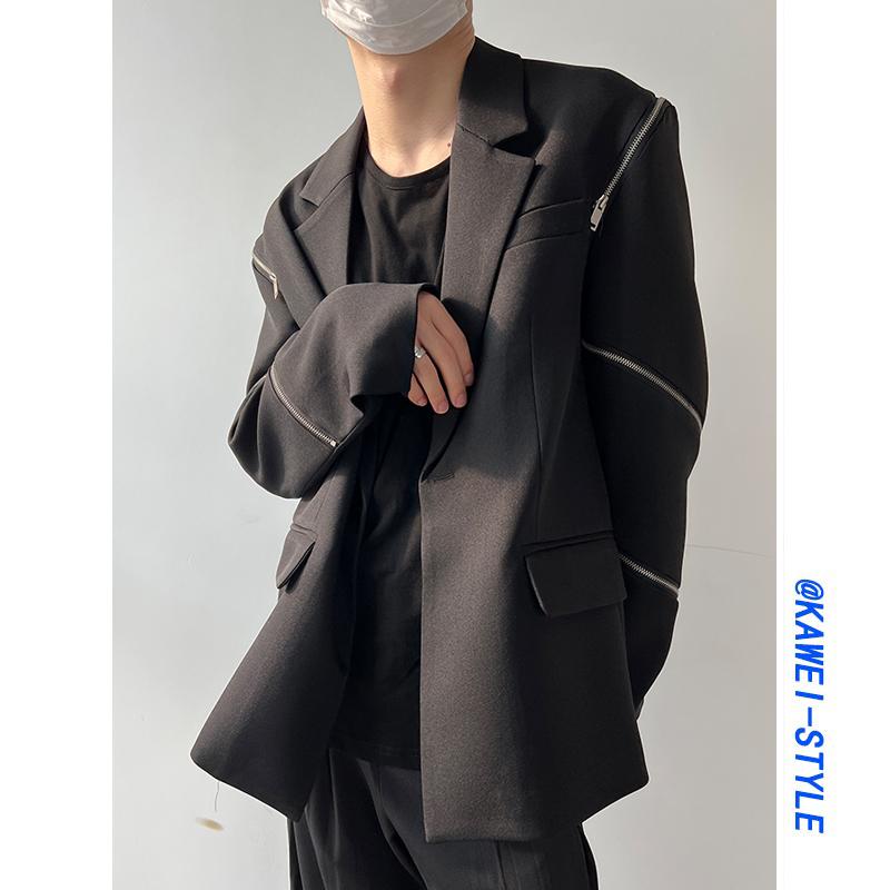 ジャケット スーツ 韓国 ストリート ジッパー スーツ 男性 女性 カップル 韓国 ヤッピー ショルダーパッド スーツ｜セキュアデポ