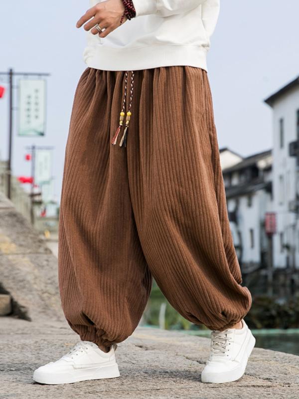 メンズ 冬 サルエル 中華風 ベルベット 厚手 ブルマ レト ロ コーデュロイ ワイド レッグ 大きいサイズ レギンス