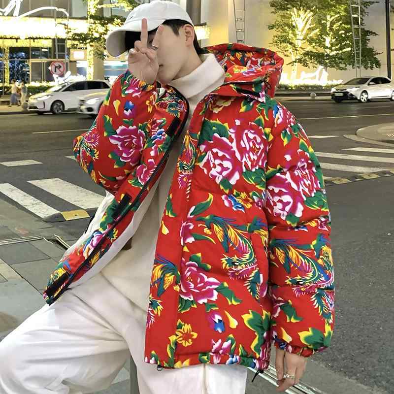 ジャケット メンズ 冬 アウター 中華風 カップル 花柄 綿 フード付き 厚手 暖かく 耐寒性 東北大 花 綿 唐 スーツ 男性