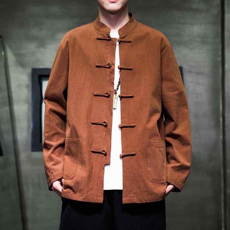 シャツ メンズ 秋 春 長袖 中華風 リネン 唐 スーツ 中華風 綿 リネン レトロ ボタン 漢服 大きいサイズ