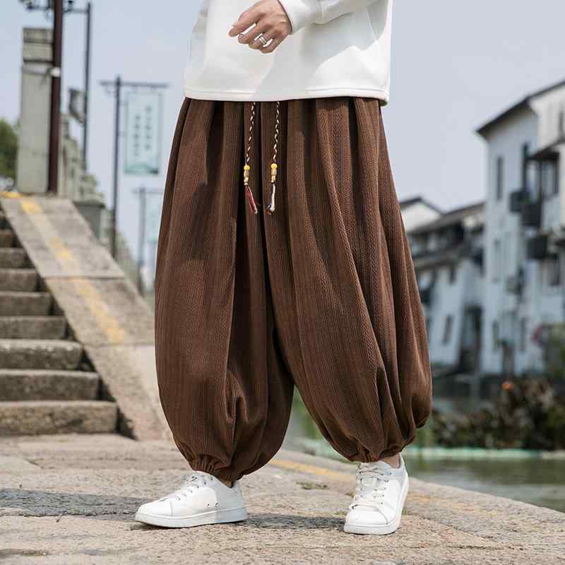 メンズ 秋 冬 中国 唐 スーツ 中華風 コーデュロイ ワイド レッグ レトロ ブルマ 大きいサイズ レギンス