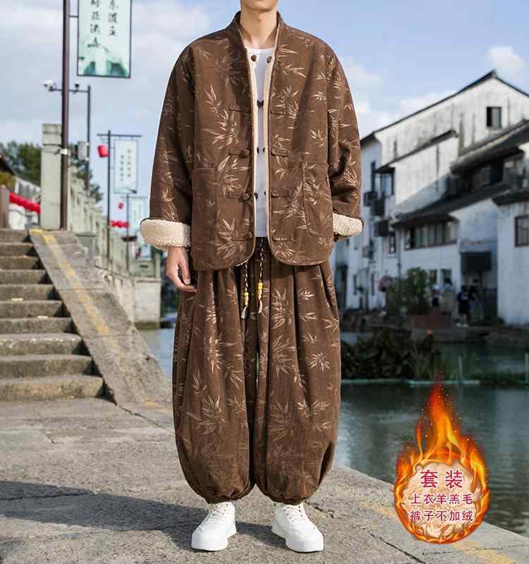 ジャケット メンズ ウール アウター 中華風 ラム 裏起毛 厚手 両面 暖かい 綿 男性 レトロ ディスク ボタン 唐 スーツ 綿 スーツ