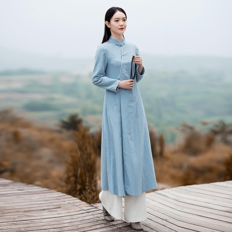 ドレス レディース 秋 春 中華風 綿 リネン 女性用 トップス 唐服 漢服 レトロ バックル 瞑想服 茶師服 スーツ チャイナ