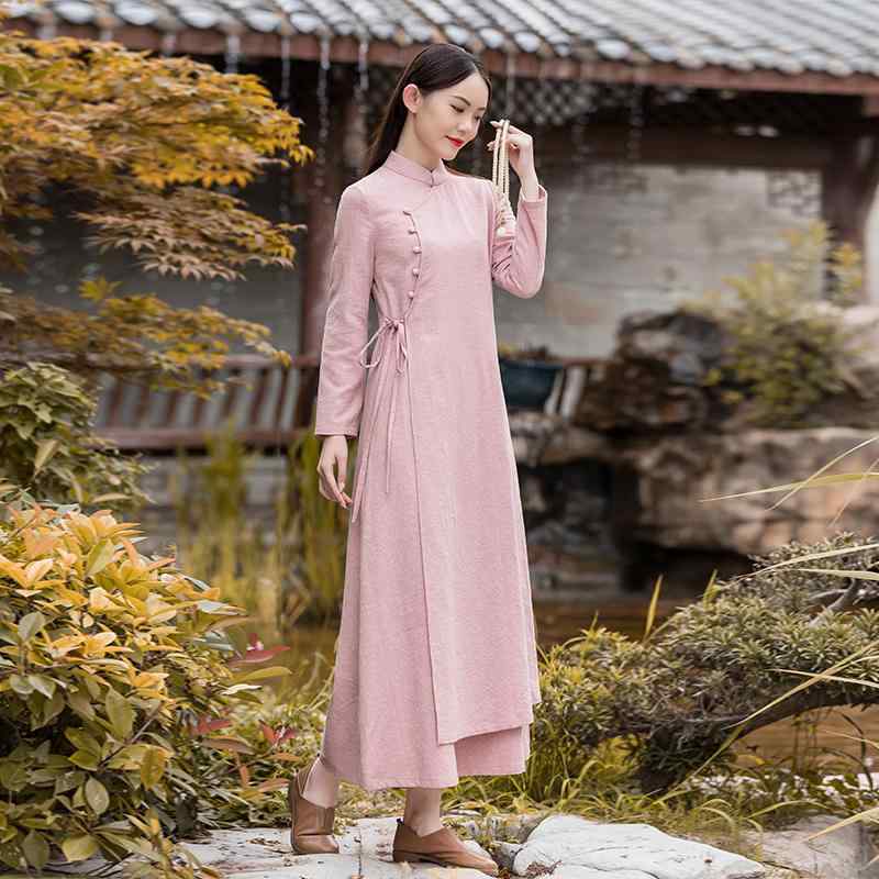 お召しもの レディース 秋 春 瀬戸もの服 アオザイ 中華風 綿 リネン 瀬戸もの 思いいれる服 茶師服 レトロ お上さん服
