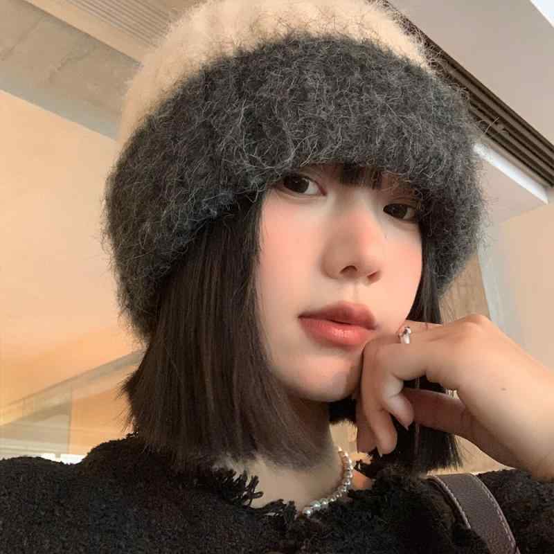 秋 冬 ニット ウール 帽子 防寒 あったかい 女性 カラー ブロック ぬいぐるみ 韓国 小さい 大きい 頭囲 帽