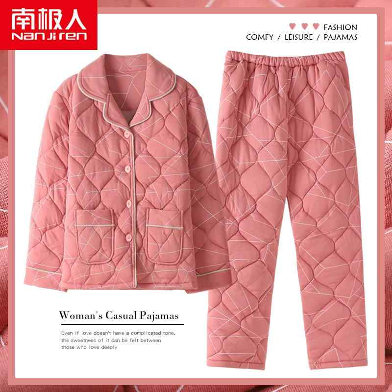 秋 冬 パジャマ ルームウェア ナイトウェア 女性 三層 厚手 綿 キルティング ホーム 服 暖かい 綿 スーツ｜セキュアデポ