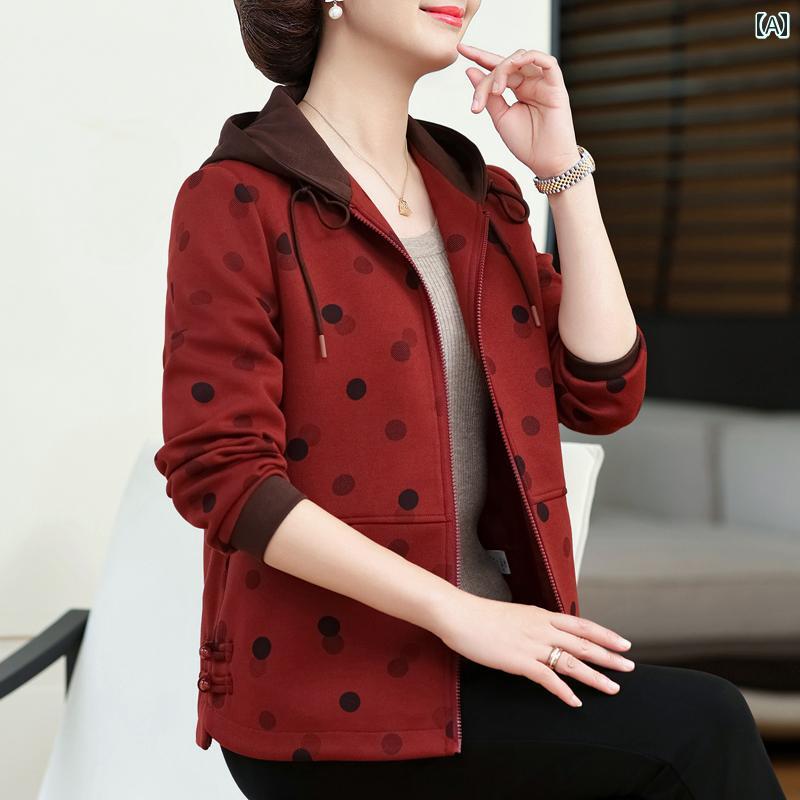 レディース スプリング コート ドット柄 ルームウェア フード トップス 婦人服 春 カジュアル ジャケット シンプル ワンマイルウェア カジュアル