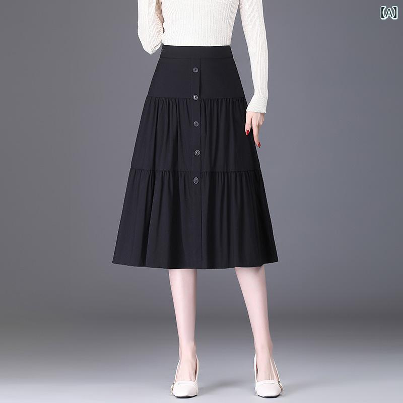 スカート プリーツスカート Aラインスカート 春秋 大きいサイズ カジュアル シンプル ビジネス 学校行事 ショッピング 快適コーデ レディース