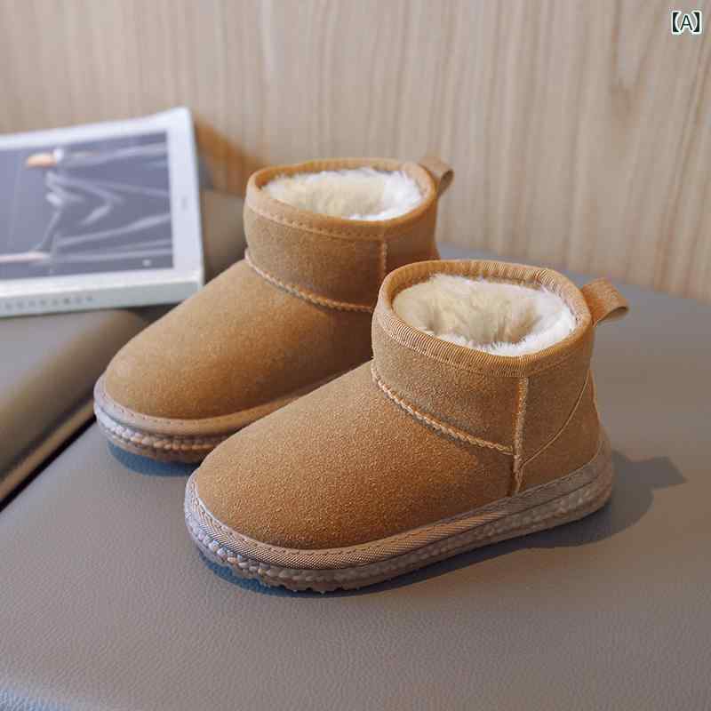 スノーブーツ キッズ ジュニア シューズ ブーツ 冬 防水 子供靴 革 ショート 滑り防止 暖かい 綿 ムートンブーツ メンズ レディース兼