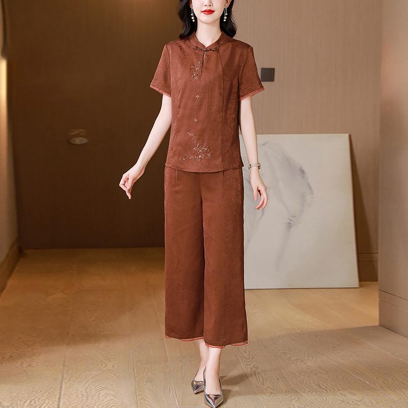 レディース ファッション セットアップ カジュアル 普段使い 婦人服 マザーズ 上品 夏 ハイエンド 桑 若々しい スリム ツーピース ファッション スーツ｜セキュアデポ