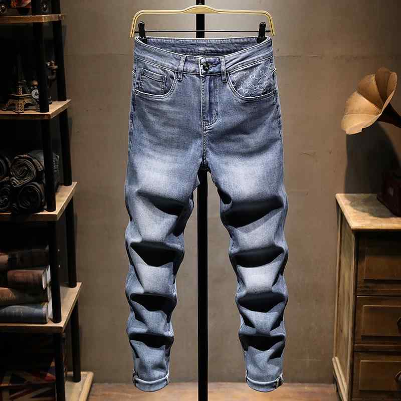 パンツ デニムパンツ メンズ 春夏 ブルー ジーンズ ハイエンド カジュアル ストレッチ スリム フット