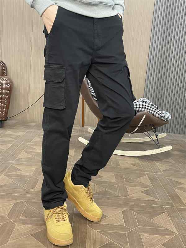 パンツ ワークパンツ アウトドア カジュアル ズボン メンズ 春秋 作業 ズボン スリムフィット 裾細 マルチ ポケット スプライシング ロング ストレッチ ブラック