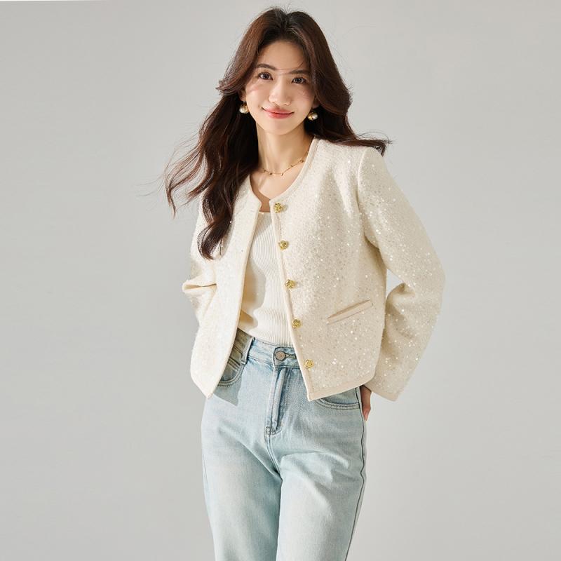 トップス ジャケット レディース ファッション 上品 フランス 王室 女性 白 レトロ 女性 スパンコール ハイエンド エレガント ショート 女性用