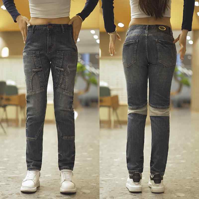 パンツ デニムパンツ ジーパン メンズ レディース アウトドア ズボン アメリカ パッチワーク ジーンズ ファッション スリム 韓国 ウォッシュ 加工 裾細 カジュアル