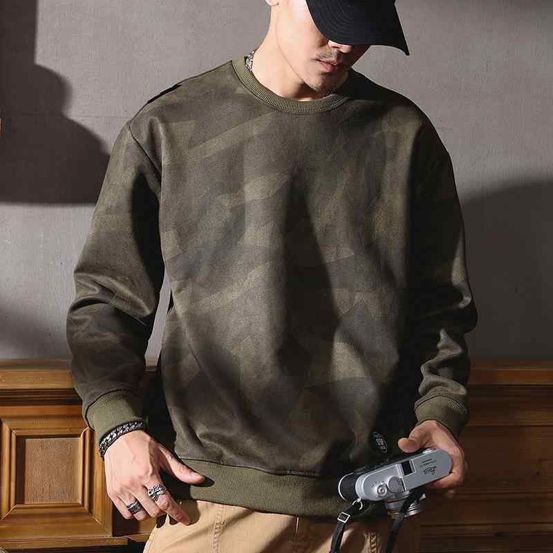 トップス メンズ トレーナー スウェット 冬 ベルベット 厚手 服 アメリカン ヘビーウェイト ラウンドネック 迷彩