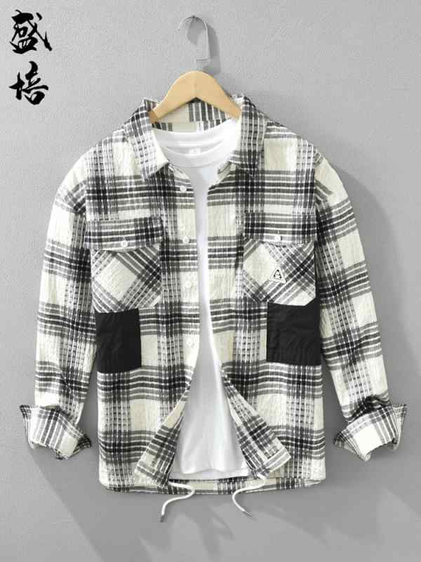 トップス シャツ ジャケット メンズ 爽か シンプル 春秋 メンズ ストライプシャツ 発泡 クラフト ファッション 小さめ フレグランス メンズ