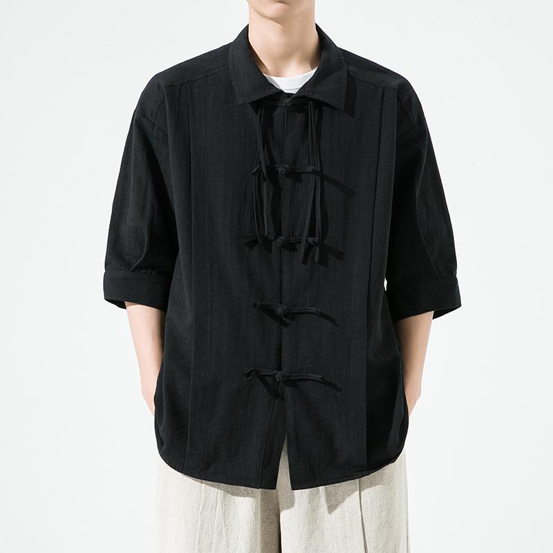 シャツ トップス メンズ ファッション 中華風 半袖 夏 綿 リネン ボタン付き レトロ ナショナル カジュアル