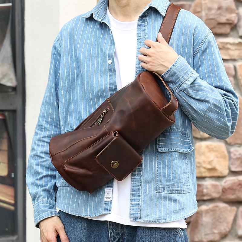 バッグ ショルダーバッグ カジュアル 最上層 牛革 レトロ クロス ボディバッグ ファッション 円筒形 革 クロス ボディ チェスト メンズバッグ レザー|セキュアデポ