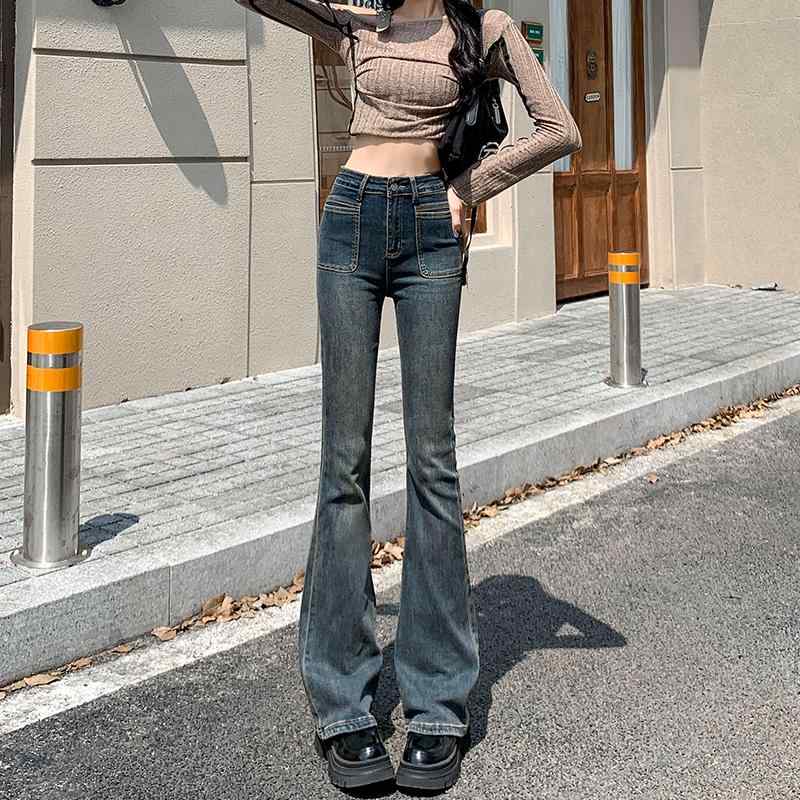 パンツ デニム レディース アメリカン ストリート レトロ ハイウエスト スリム フレアジーンズ 女性 ストレッチ スリム フレアパンツ 春