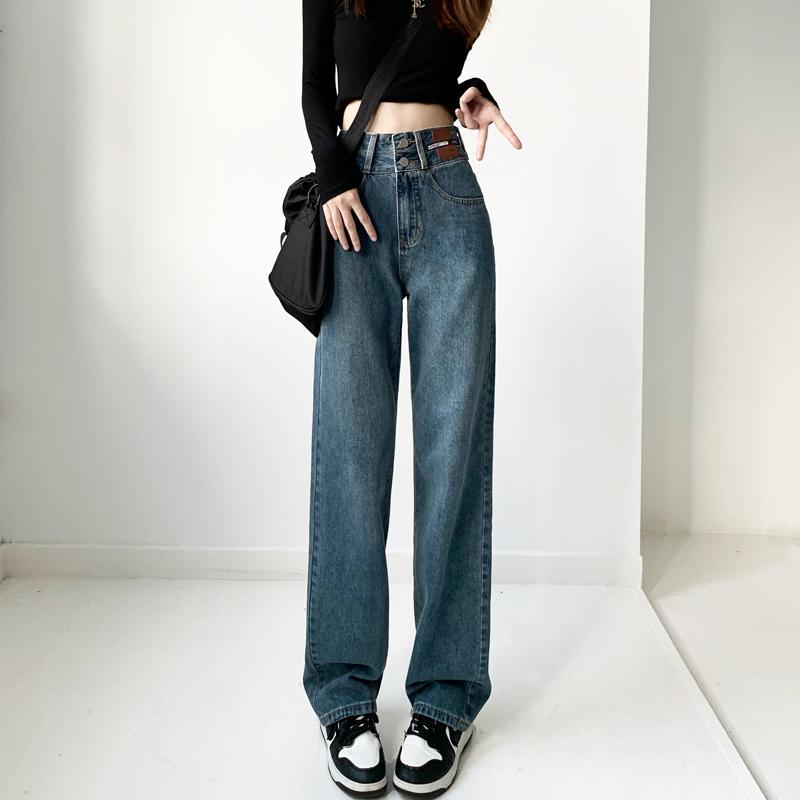 パンツ デニム レディース 女性用 ワイド レッグ ジーンズ 春 女性 ハイウエスト ストレート レッグ スリミング ドレープ 女性 フロア レングス