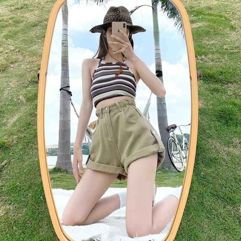 パンツ デニム レディース 女性 デニムショートパンツ 夏 学生 ハイウエスト カール アウターウェア スリム a ライン