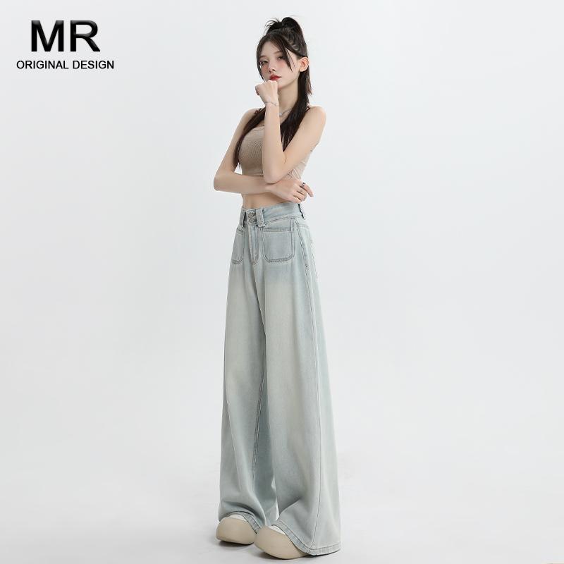 パンツ デニムパンツ レディース スタイリッシュ 女性用 ライト カラーウォッシュ ハイウエスト ワイド レッグ ジーンズ 春夏 ドレープ スリム ロング