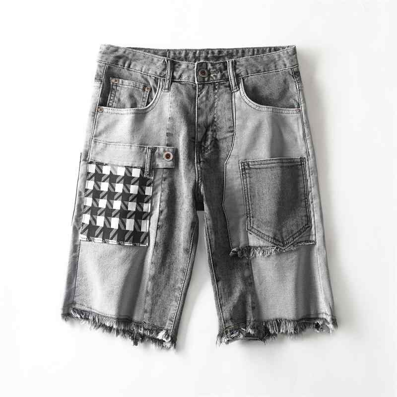 パンツ デニムパンツ 夏 ハーフ ひざ丈 デニム ショートパンツ メンズ ズボン スプライシング 五分丈 パッチ ミッド 韓国