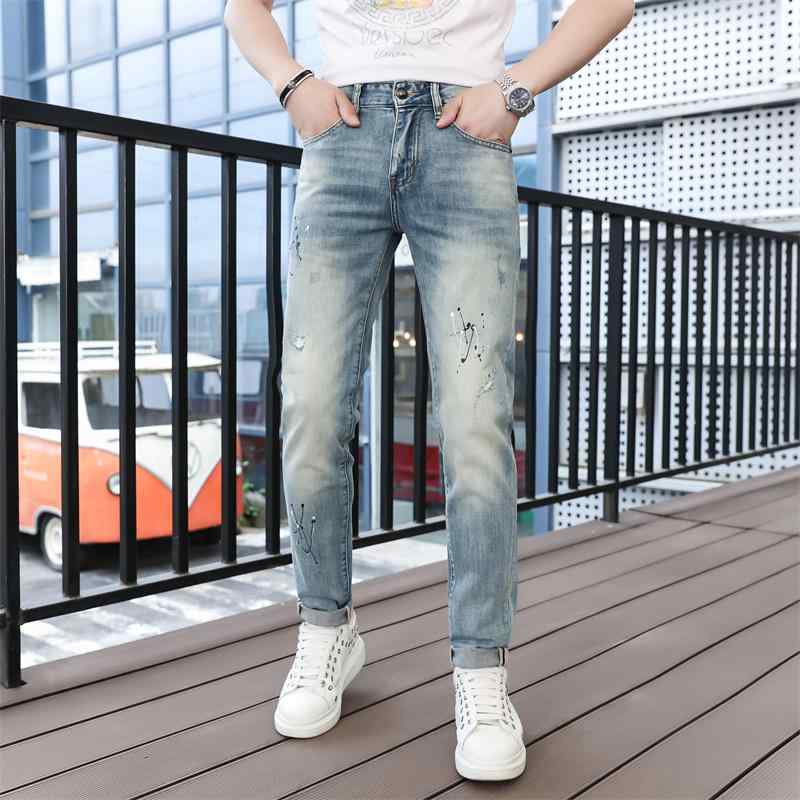 パンツ デニム メンズ 夏用 高級感 スプラッシュ イン クリップド ジーンズ 薄手 伸縮性 スリムフィット 明るい 色 カジュアル
