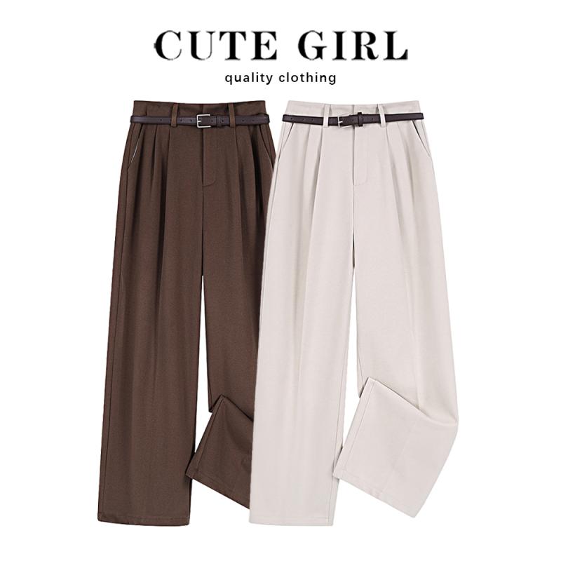 パンツ カジュアル ズボン 快適 レディース ボトムス ゆったり 快適 スーツ bf ストレート ハイウエスト ワイド レッグ 女性 春夏