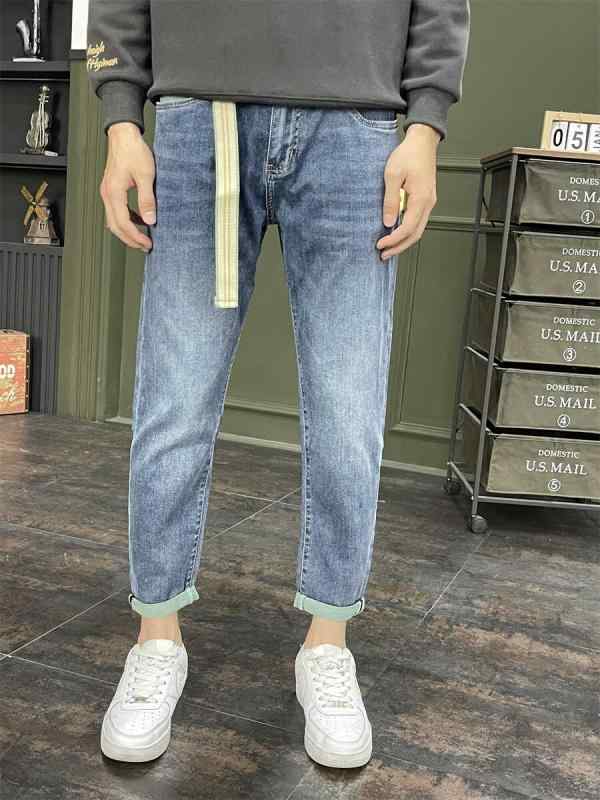 パンツ デニム メンズ カジュアル ズボン ボトムス 春夏 薄手 ジーンズ スリムフィット 若々しい 弾性 ズボン マイクロライト ブルー