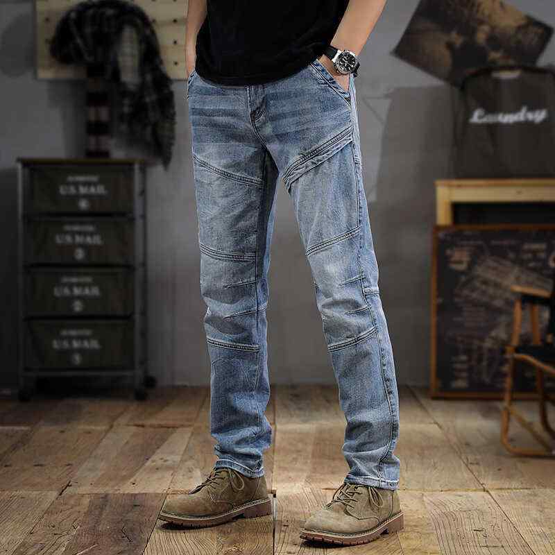 パンツ デニムパンツ メンズ ボトムス ズボン ハイエンド ジーンズ スリムフィット 小さい ストレート スプライシング カジュアル ロング スキニー