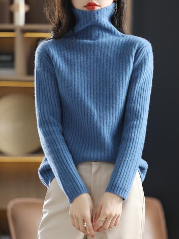 トップス シャツ レディース セーター カジュアル 女性用 タートルネックセーター 春秋 ゆったり ストライプ 厚手 セーター スリム ウール ニット レイヤリング