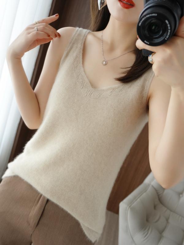トップス シャツ レディース セーター カジュアル おしゃれ ウール キャミソール レディース 春夏 ハイエンド インナー Vネックノースリーブ 無地 ウール ニット レイヤリング