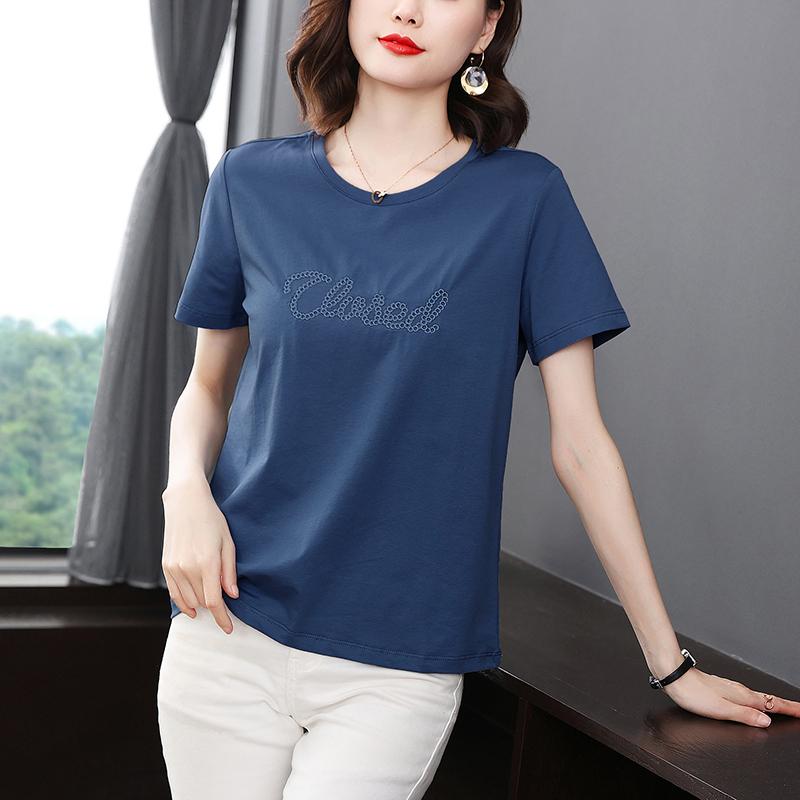 トップス レディース カジュアル 普段使い マザーズ 夏 ゆったり 半袖 綿 Tシャツ 女性 夏服 ラウンドネック 大きいサイズ ファッション