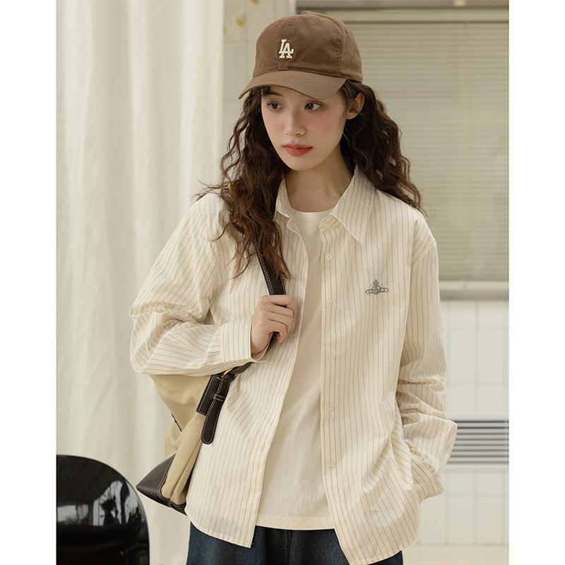 シャツ トップス ジャケット レディース ファッション ブラウス 春秋 フレンチ レトロ 和風 スタック ストライプシャツ 女性 フレッシュ