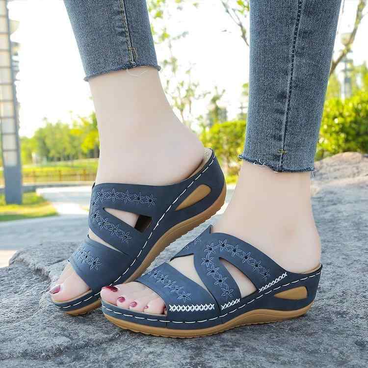 靴 サンダル レディース 縫製 ライン 35 から43 大きいサイズ 女性用 スリッパ レトロ 厚底 マザーズ アウター サンダル 婦人靴 大きいサイズ 4142 大きいサイズ